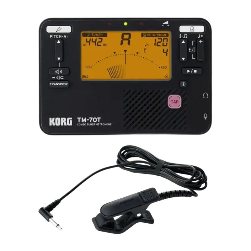 Afinador de metrónomo Korg TM70c BK Preto com microfone - sanganxa.com